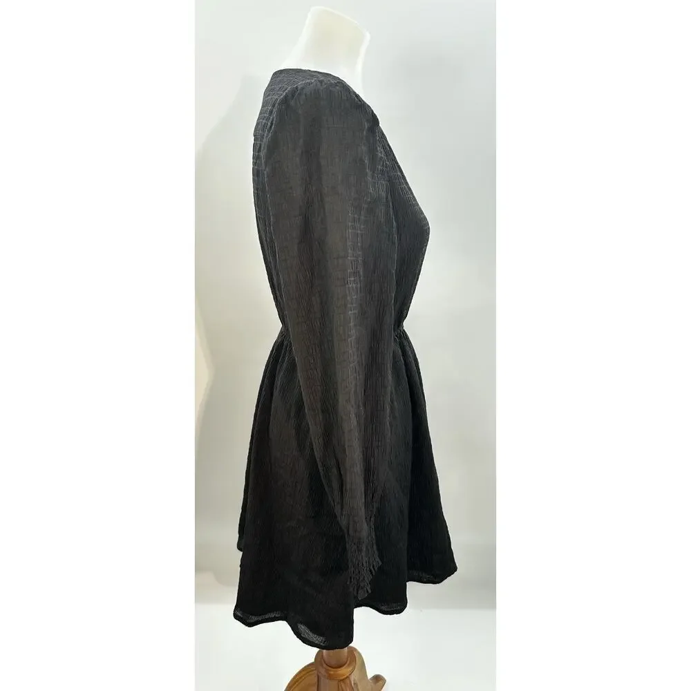 BB Dakota Steve Madden Black V-Neck Long Sleeve Button Mini Dress M - Picture 5 of 7